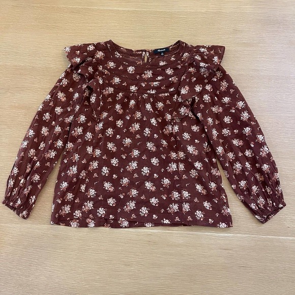 Madewell Tops - Women's Madewell Size XS Ladder-Trim Ruffle Top Homestead Bouquet Floral Brown
